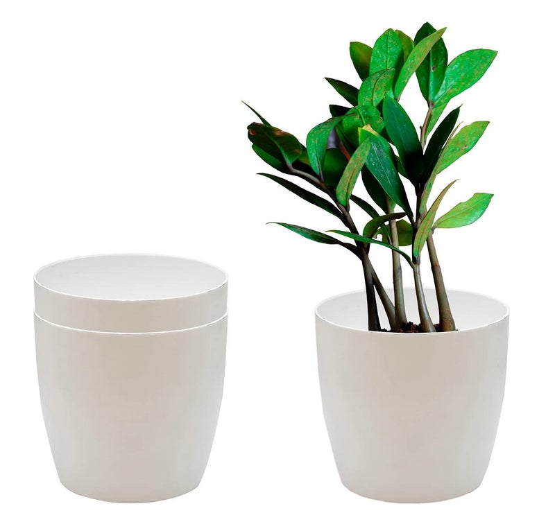 garbnoire Gardening Flower Pots - 4.4 Inch Plastic Flower Pots | Modern Decorative Indoor Outdoor Planters/Pots - Pack of (White, 3) - Image 1