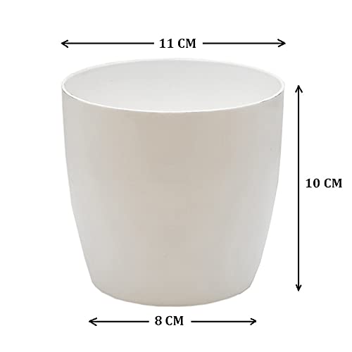 garbnoire Gardening Flower Pots - 4.4 Inch Plastic Flower Pots | Modern Decorative Indoor Outdoor Planters/Pots - Pack of (White, 3) - Image 5
