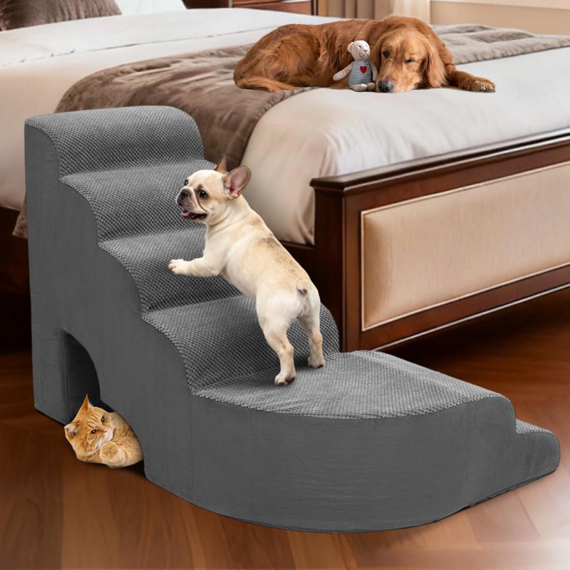 A.FATI Dog Stairs for High Beds, 6 Steps Soft Foam Pet Stairs for Bed 27-30 inches, L Shaped Dog Steps, Non-Slip Sturdy Pet Stairs, 30D Foam Doggie Ramp for Small/Large Dogs/Old Cats - Image 1