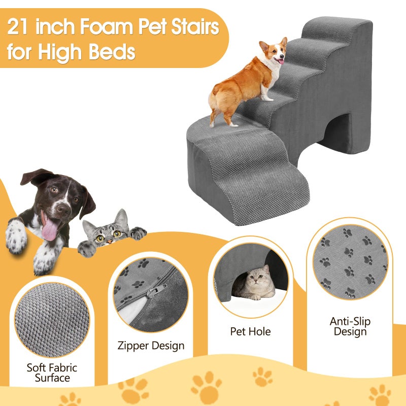 A.FATI Dog Stairs for High Beds, 6 Steps Soft Foam Pet Stairs for Bed 27-30 inches, L Shaped Dog Steps, Non-Slip Sturdy Pet Stairs, 30D Foam Doggie Ramp for Small/Large Dogs/Old Cats - Image 4