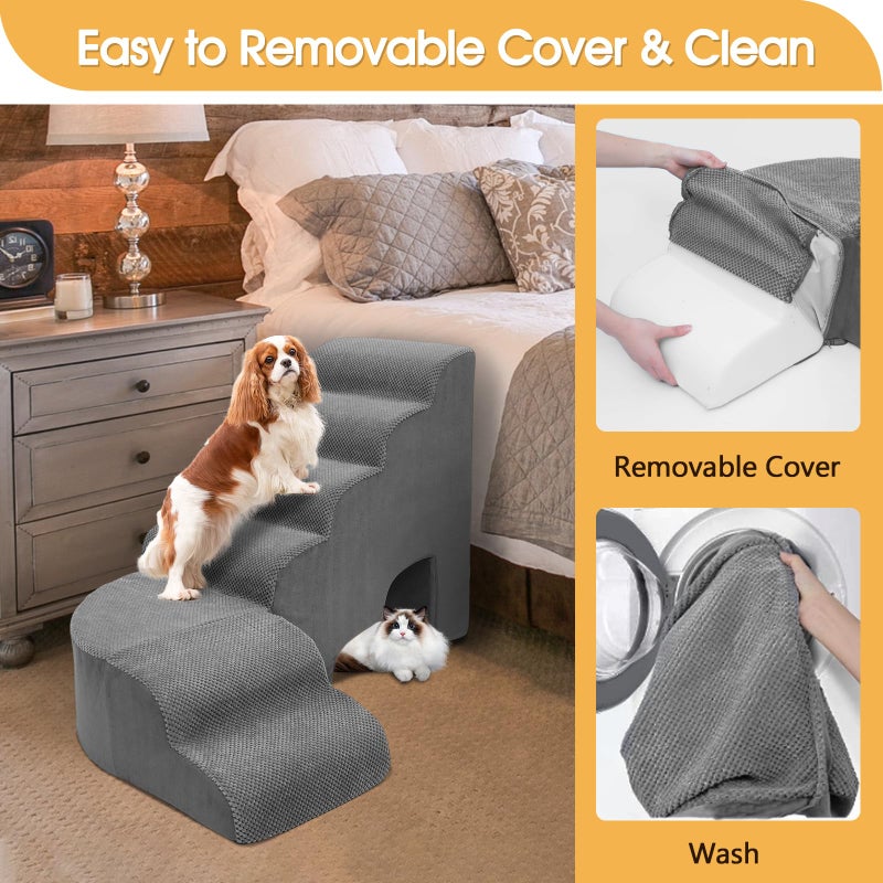 A.FATI Dog Stairs for High Beds, 6 Steps Soft Foam Pet Stairs for Bed 27-30 inches, L Shaped Dog Steps, Non-Slip Sturdy Pet Stairs, 30D Foam Doggie Ramp for Small/Large Dogs/Old Cats - Image 5