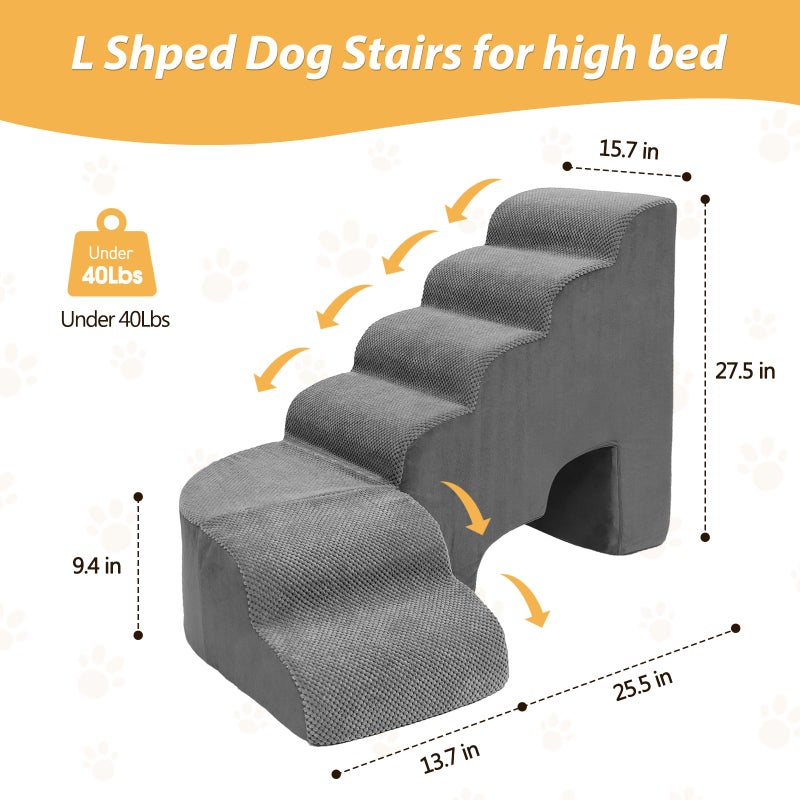 A.FATI Dog Stairs for High Beds, 6 Steps Soft Foam Pet Stairs for Bed 27-30 inches, L Shaped Dog Steps, Non-Slip Sturdy Pet Stairs, 30D Foam Doggie Ramp for Small/Large Dogs/Old Cats - Image 3