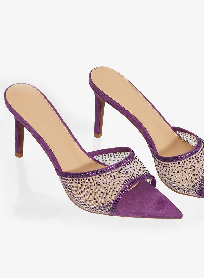Khizana Mesh Rhinestone Detail Embellished High Heel Sandals - Image 4
