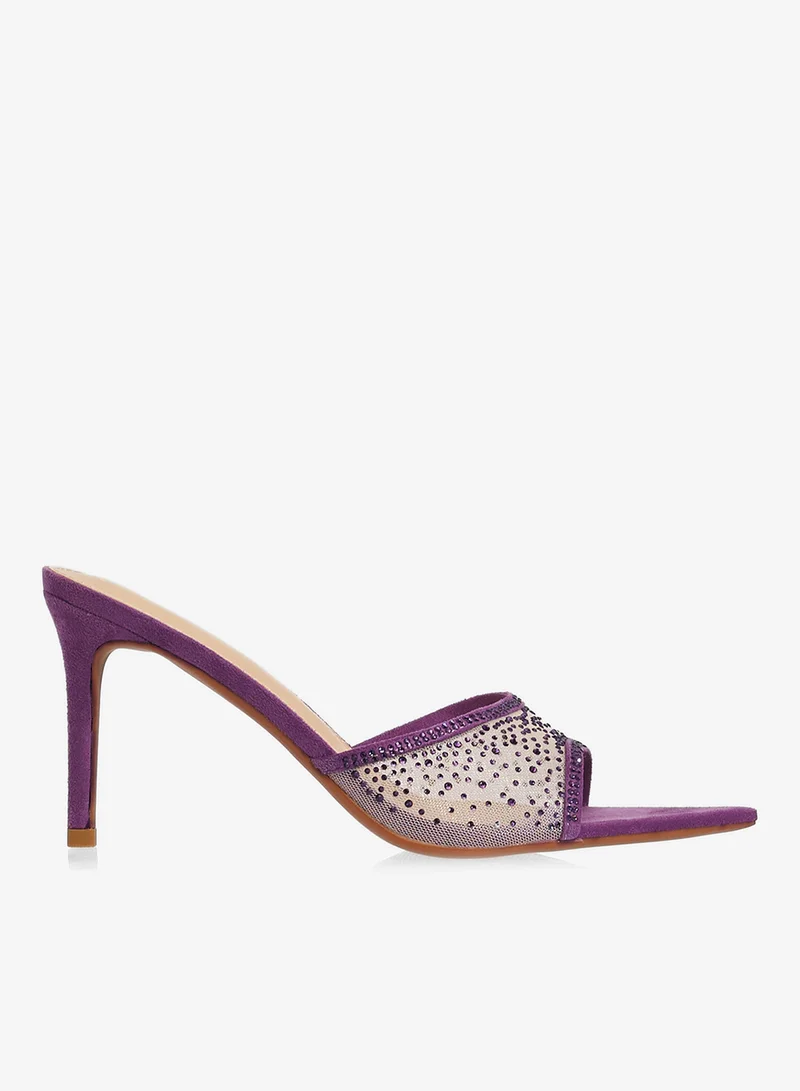 Mesh Rhinestone Detail Embellished High Heel Sandals