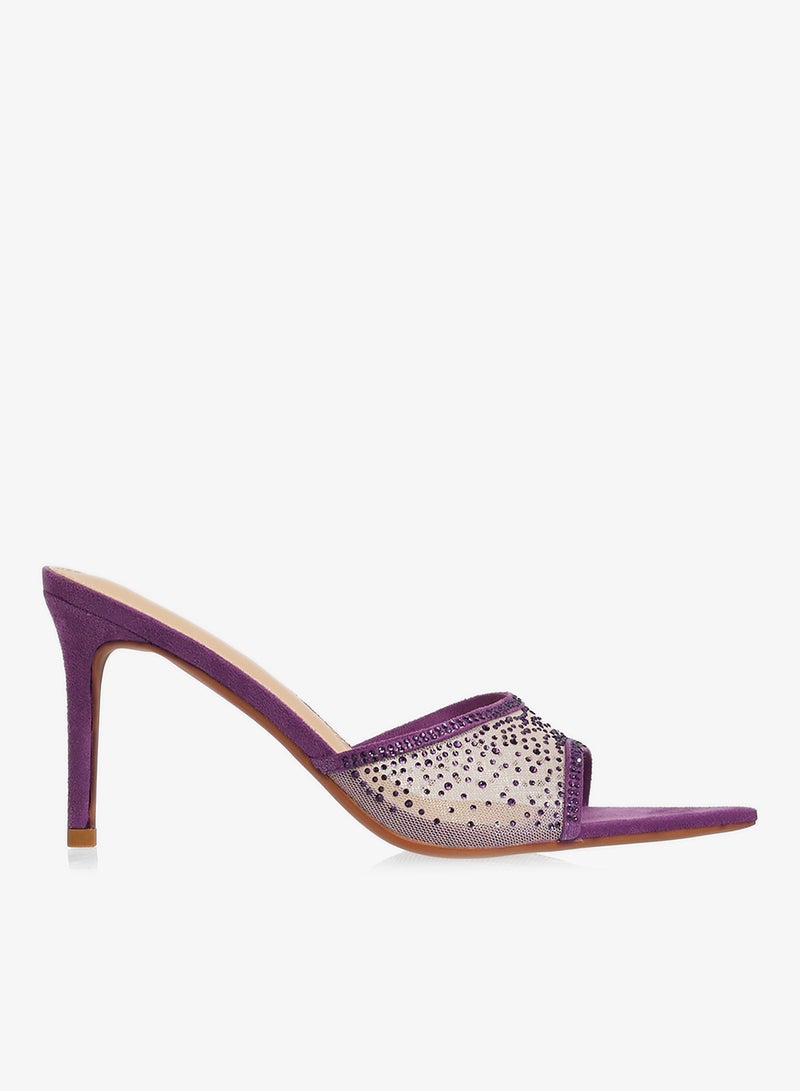 Khizana Mesh Rhinestone Detail Embellished High Heel Sandals - Image 1