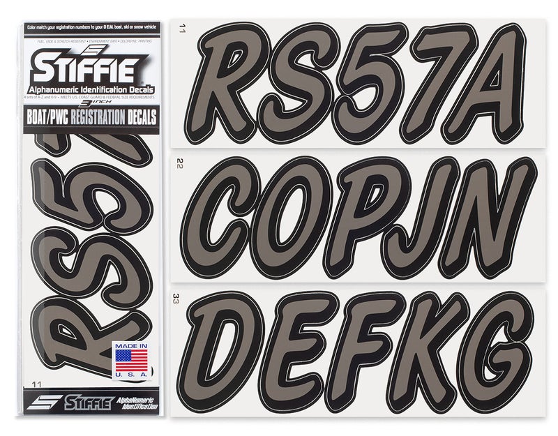 Whipline Solid CharcoalBlack 3 AlphaNumeric Registration Identification Numbers Stickers Decals for Boats Personal Watercraft