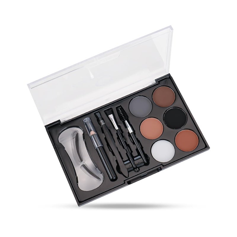 COLORS QUEEN Colors Queen Eyebrow Styling Kit with 5 Highly Pigmented Shades and 1 Wax Spoolie Eyebrow Pencil Eyebrow Stencil Hair Plucker Angular Brush Palette - Image 1