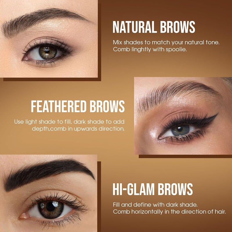 COLORS QUEEN Colors Queen Eyebrow Styling Kit with 5 Highly Pigmented Shades and 1 Wax Spoolie Eyebrow Pencil Eyebrow Stencil Hair Plucker Angular Brush Palette - Image 4