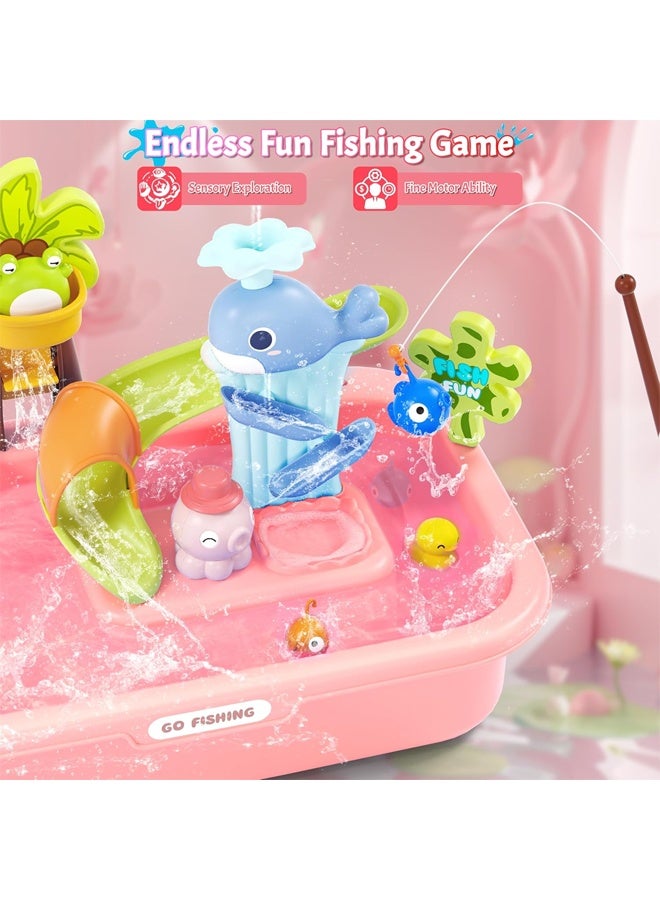 Children's toy pool, toy sink with running water, color changing toy sink with upgraded electric faucet and water pump, pretend play kitchen sink and summer water toy for boys and girls, pink - Image 5