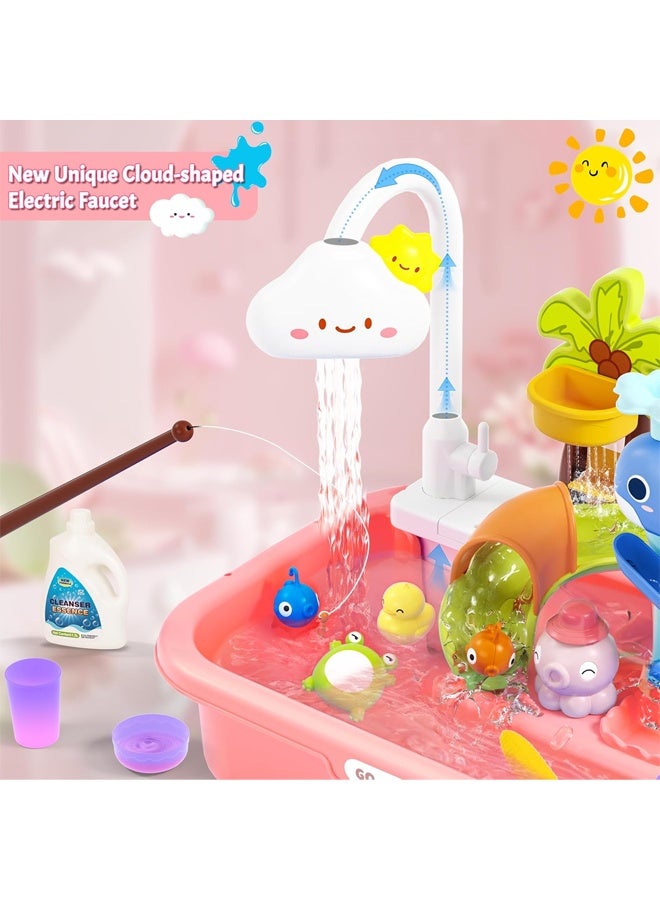 Children's toy pool, toy sink with running water, color changing toy sink with upgraded electric faucet and water pump, pretend play kitchen sink and summer water toy for boys and girls, pink - Image 2