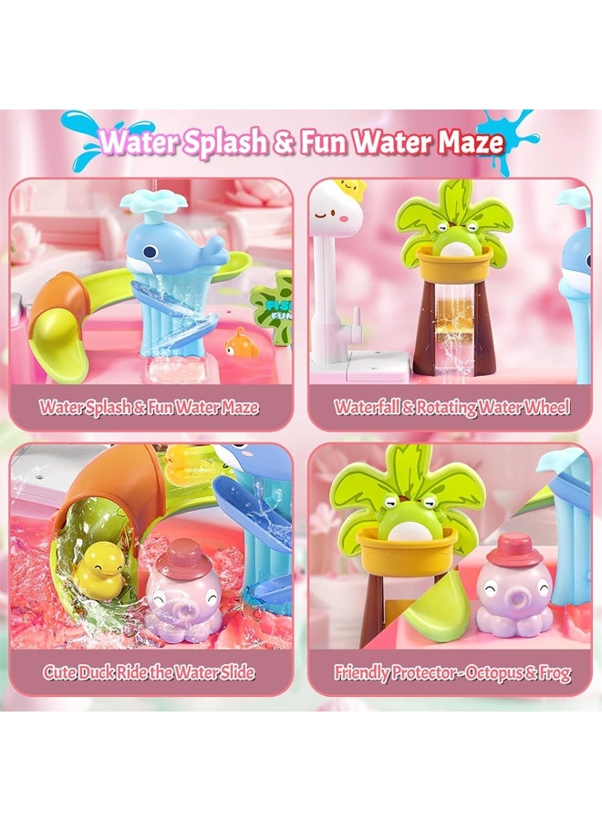 Children's toy pool, toy sink with running water, color changing toy sink with upgraded electric faucet and water pump, pretend play kitchen sink and summer water toy for boys and girls, pink - Image 4