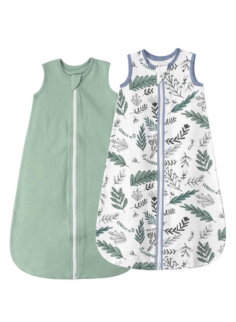 Baby Sleeping Bag 0.5 Tog 0-6 Months 100% Cotton Newborn Sleeping Bag Baby 2 Pack Sleep Sack Leaves & Green - Image 1