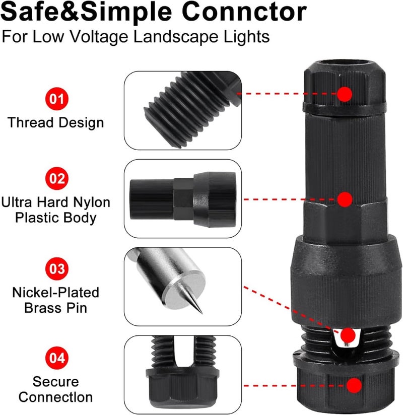 BELLOX ENTERPRISE Bellox 10 Pcs Low Voltage Wire Connector, 12-20 Gauge Waterproof Replacement Landscape Light Cable Connector, Twist Lock Wire Connector for Landscape Lighting Path Lights Home, Electrician Use - Image 2
