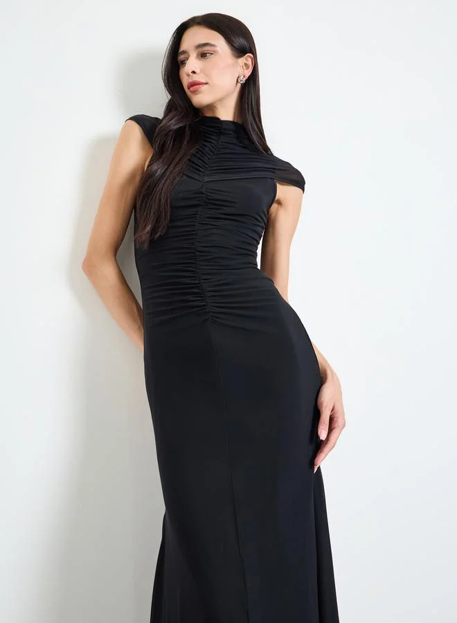 ستايلي Black Gathered Yoke Sheath Maxi Dress