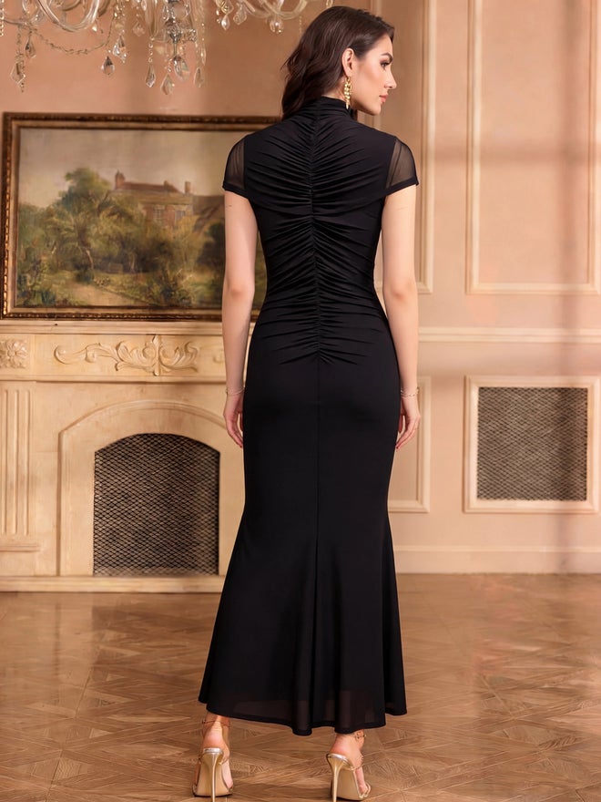 Styli Black Gathered Yoke Sheath Maxi Dress - Image 4
