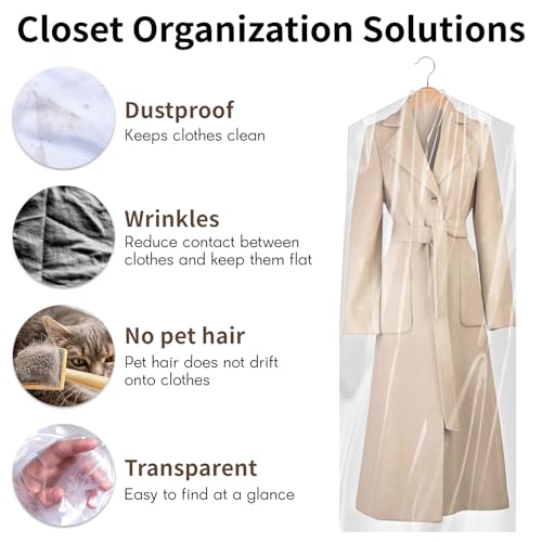 Ohuimrt 20 PCS 60 Inch Plastic Garment Bag, Dry Cleaner Bags Laundry Bags, Clear Hanging Clothing Covers for Long Dresses Skirt Coat Suit Shirt Jacket - Image 4