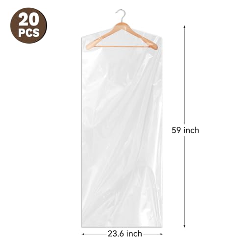 Ohuimrt 20 PCS 60 Inch Plastic Garment Bag, Dry Cleaner Bags Laundry Bags, Clear Hanging Clothing Covers for Long Dresses Skirt Coat Suit Shirt Jacket - Image 2