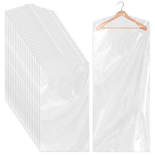 Ohuimrt 20 PCS 60 Inch Plastic Garment Bag, Dry Cleaner Bags Laundry Bags, Clear Hanging Clothing Covers for Long Dresses Skirt Coat Suit Shirt Jacket - Image 1