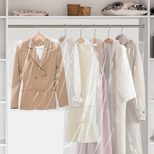 Ohuimrt 20 PCS 60 Inch Plastic Garment Bag, Dry Cleaner Bags Laundry Bags, Clear Hanging Clothing Covers for Long Dresses Skirt Coat Suit Shirt Jacket - Image 5