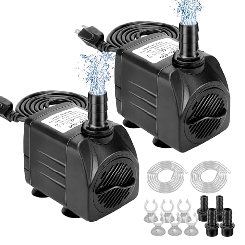 GROWNEER 2 Packs 550GPH Submersible Pump 30W Ultra Quiet Fountain Water Pump, 2000L/H, with 7.2ft High Lift, 3 Nozzles, 4.9 Feet Tubing for Aquarium, Fish Tank, Pond, Hydroponics, Statuary - Image 1