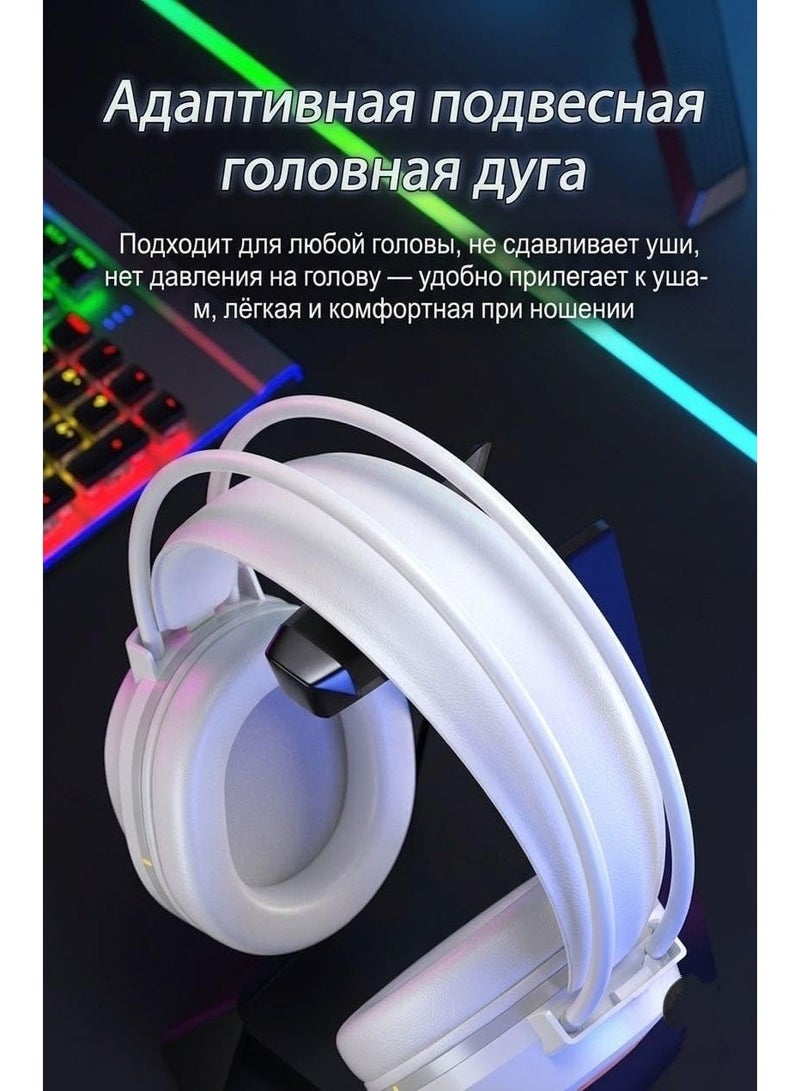 AULA S611 Gaming Headset with RGB Lighting, 50mm Drivers, White - Image 3