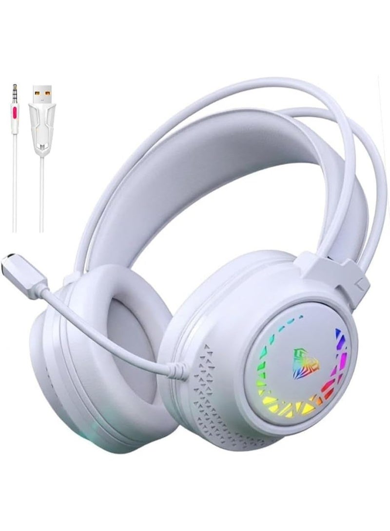 AULA S611 Gaming Headset with RGB Lighting, 50mm Drivers, White - Image 1