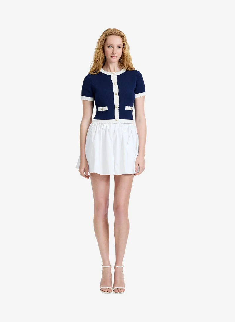 فرنش كونكشن Women's Marine-Summer White Bennet Rib Knit Ss Top