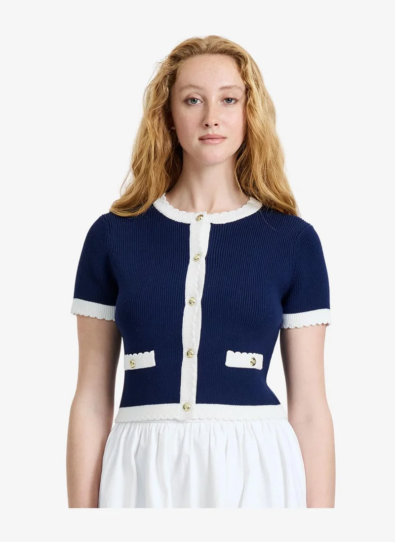 فرنش كونكشن Women's Marine-Summer White Bennet Rib Knit Ss Top