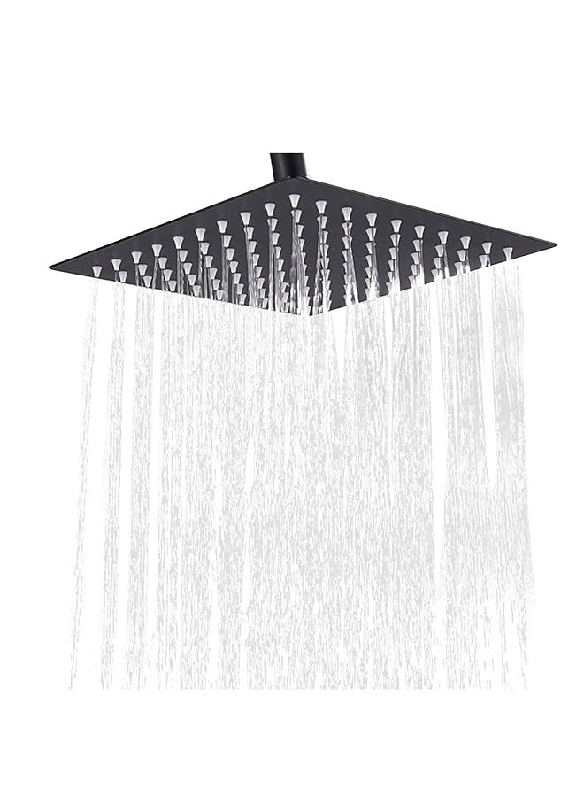 erorex 12 Inch Square Rain Shower Head Matte Black Rainfall And High Pressure Stainless Steel Bath Showerhead Black Shower Head Coverage With Silicone Nozzle - Image 1