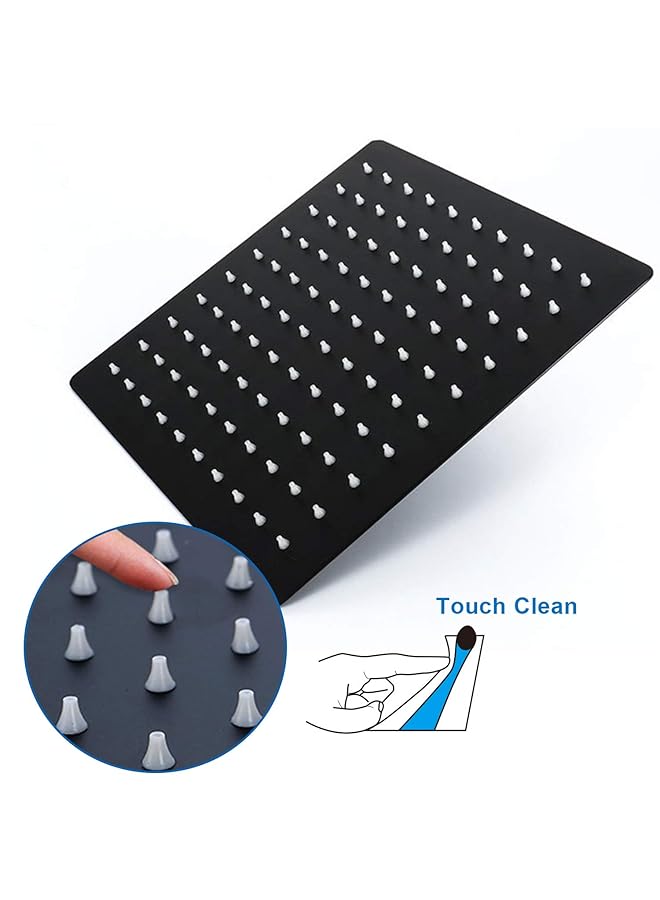 erorex 12 Inch Square Rain Shower Head Matte Black Rainfall And High Pressure Stainless Steel Bath Showerhead Black Shower Head Coverage With Silicone Nozzle - Image 2