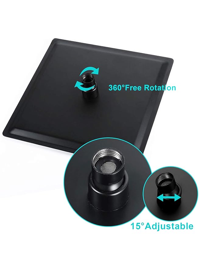 erorex 12 Inch Square Rain Shower Head Matte Black Rainfall And High Pressure Stainless Steel Bath Showerhead Black Shower Head Coverage With Silicone Nozzle - Image 3