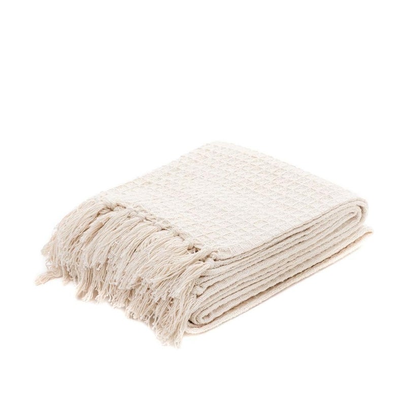 TIB® Cotton Throw Blanket,125x150 cm, Throws for Sofa and Couch 3 Seater 120 TC with Fringes, (Beige) - Image 3