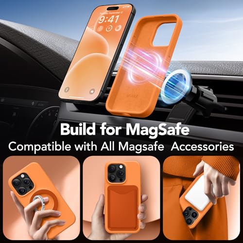 GONEZ Magnetic for iPhone 16 Pro Case, [Compatible with MagSafe] Anti-Scratch Microfiber Lining & Screen Protector, Silicone Camera Control, Shockproof Slim Phone Cover 6.3 inch, Orange - Image 3