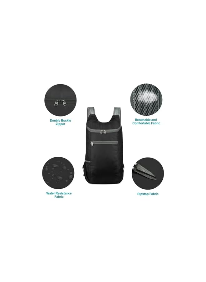 PROMASS Foldable Backpack,20L Lightweight Waterproof Travel Hiking Backpack For Outdoor Sports Camping Daypack Bag (Black) - Image 2