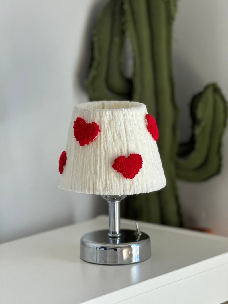 Maison Avf Punch Velvet Red Heart Detailed Table Lamp Bottom Silver Wireless Table Top  - Image 1