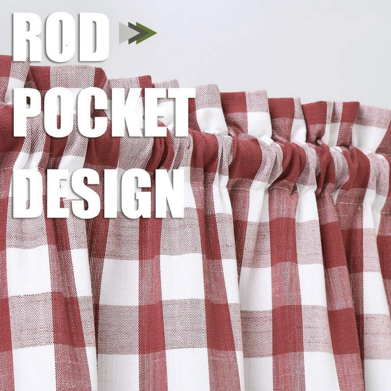 Bapawfish Red and White Tier Kitchen Curtains 30 Inches Long,Burgundy Buffalo Plaid Gingham Rod Pocket Window Treatment Set Half Window Cafe Curtains for Kitchen Bathroom,28"Wx30"L,Red/White,Set of 2 - Image 2
