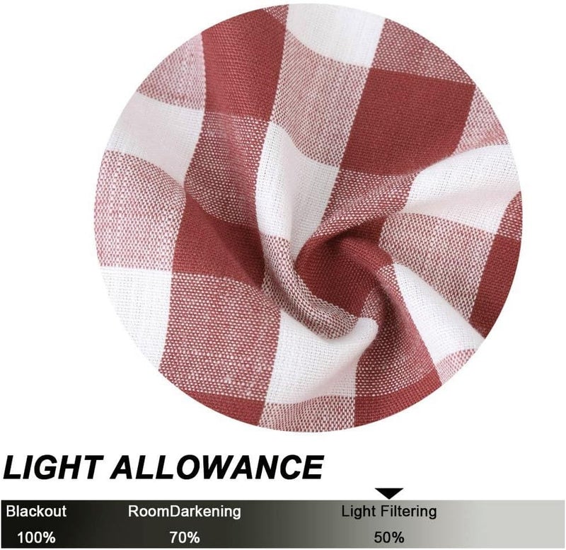 Bapawfish Red and White Tier Kitchen Curtains 30 Inches Long,Burgundy Buffalo Plaid Gingham Rod Pocket Window Treatment Set Half Window Cafe Curtains for Kitchen Bathroom,28"Wx30"L,Red/White,Set of 2 - Image 5
