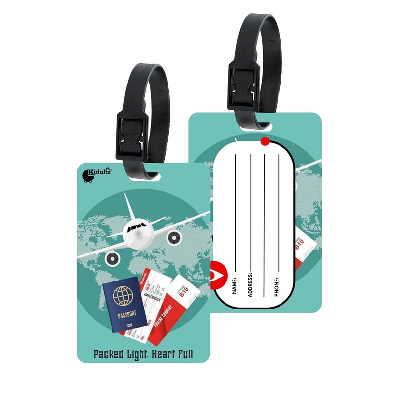 (Set of 10) Synthetic Luggage Tags with Black Strap Loop | Durable, Waterproof, Anti-Break Travel ID Tags for Suitcases, Backpacks, School & Office Bags (Model No.96)