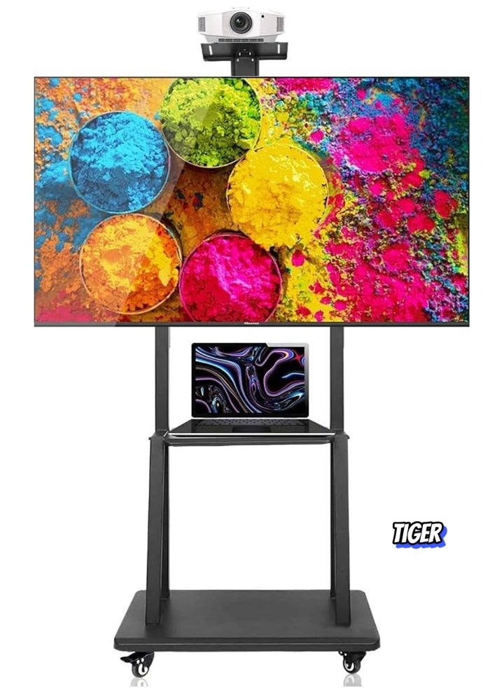 TIGER - 32"-70" Rolling TV Stand Cart – Height Adjustable Mobile Flat Screen TV Mount with Lockable Casters, 2 Tier AV Shelves, Max VESA 600x400mm, Ideal for LED, LCD, Plasma Screens (70x43x180cm) - Image 1