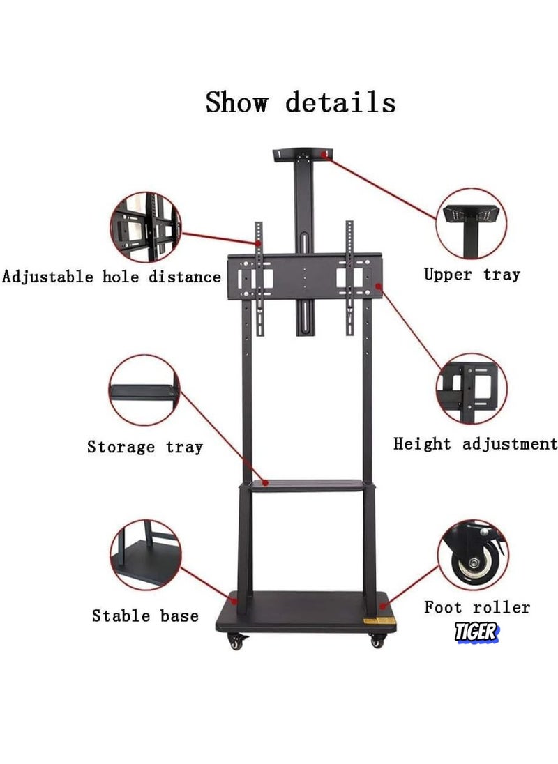 TIGER - 32"-70" Rolling TV Stand Cart – Height Adjustable Mobile Flat Screen TV Mount with Lockable Casters, 2 Tier AV Shelves, Max VESA 600x400mm, Ideal for LED, LCD, Plasma Screens (70x43x180cm) - Image 1