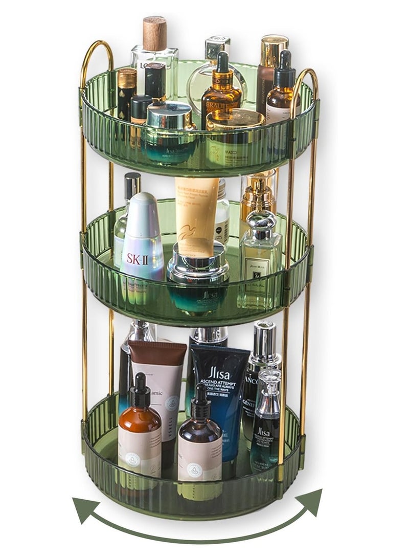 360-Degree Swivel Perfume Storage Rack, 3-Tier Spacious Cosmetic Organizer, Bathroom Makeup Holder & Perfume Display Stand (Green, 3-Tier) - Image 1