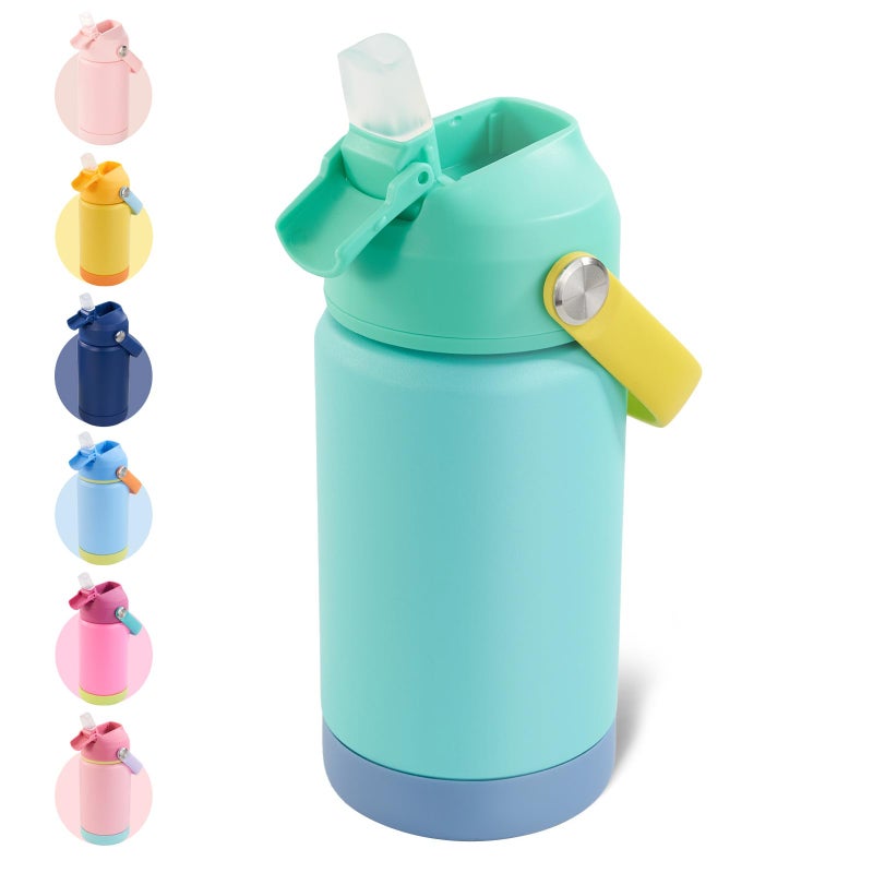 Kerilyn 12oz Kids Water Bottle Stainless Steel Insulated Water Bottle For Kids Toddler Cup With Straws Leakproof Kids Water Bottles For School Boys Girls BPA Free Twilight Green
