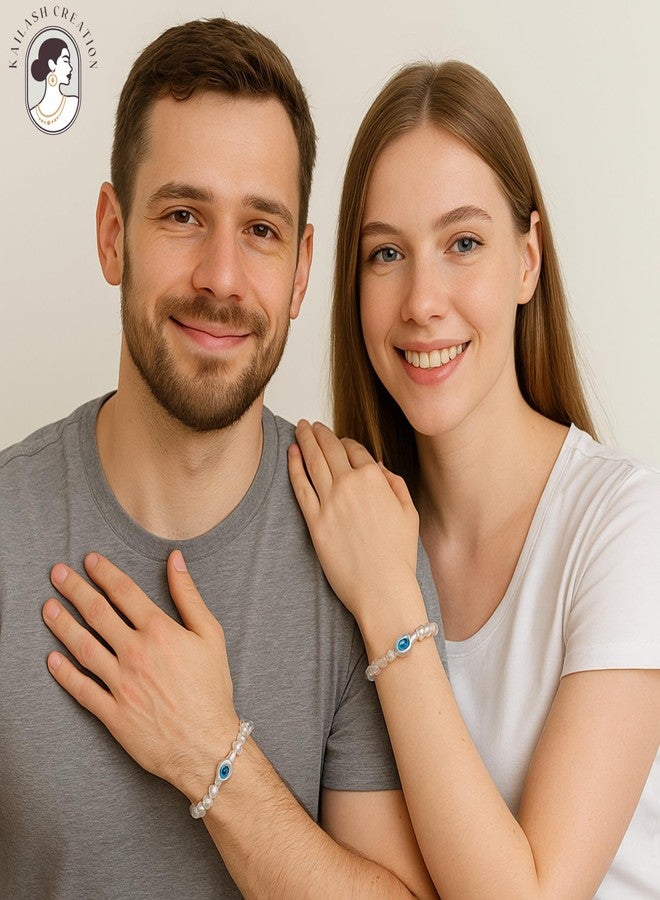 Kailash Creation Evil Eye Bracelet Beads Set for Men & Women | Adjustable Charm Bracelet Transparent, Milky White, Translucent White & Black | Stylish Evil Eye Bracelet for Women, Men, Girls, Boys | Pack of 4, 8 and12 (4 Pack) - Image 5