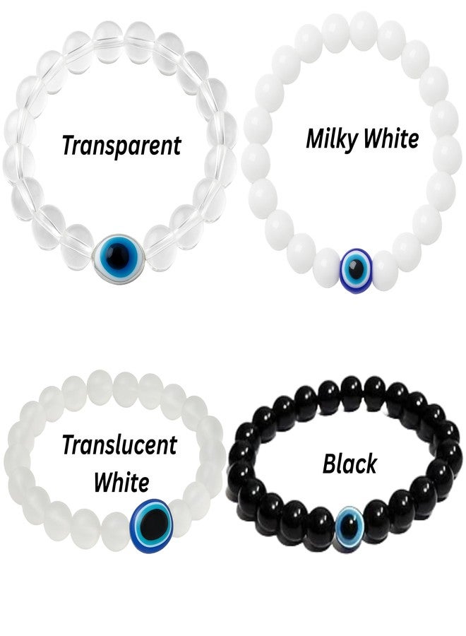 Kailash Creation Evil Eye Bracelet Beads Set for Men & Women | Adjustable Charm Bracelet Transparent, Milky White, Translucent White & Black | Stylish Evil Eye Bracelet for Women, Men, Girls, Boys | Pack of 4, 8 and12 (4 Pack) - Image 3