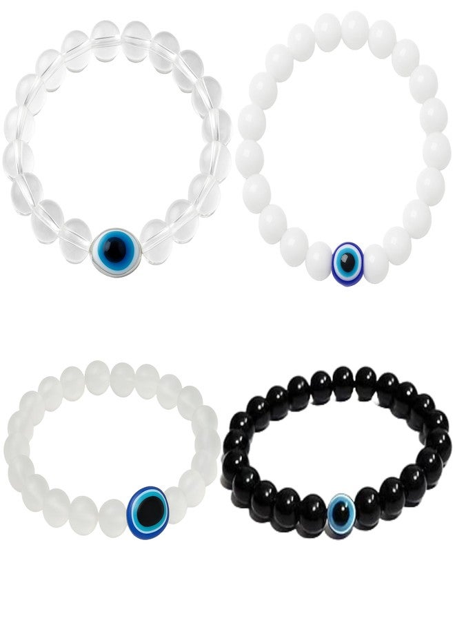 Kailash Creation Evil Eye Bracelet Beads Set for Men & Women | Adjustable Charm Bracelet Transparent, Milky White, Translucent White & Black | Stylish Evil Eye Bracelet for Women, Men, Girls, Boys | Pack of 4, 8 and12 (4 Pack) - Image 1