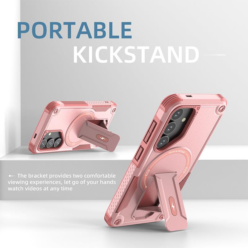 US LITE Back Cover for Samsung Galaxy S24 with Portable Kickstand | Mag-Safe Compatible Magnetic Case | Shockproof Military Grade Protection | Extreme Protection Phone Cover – Pink - Image 5