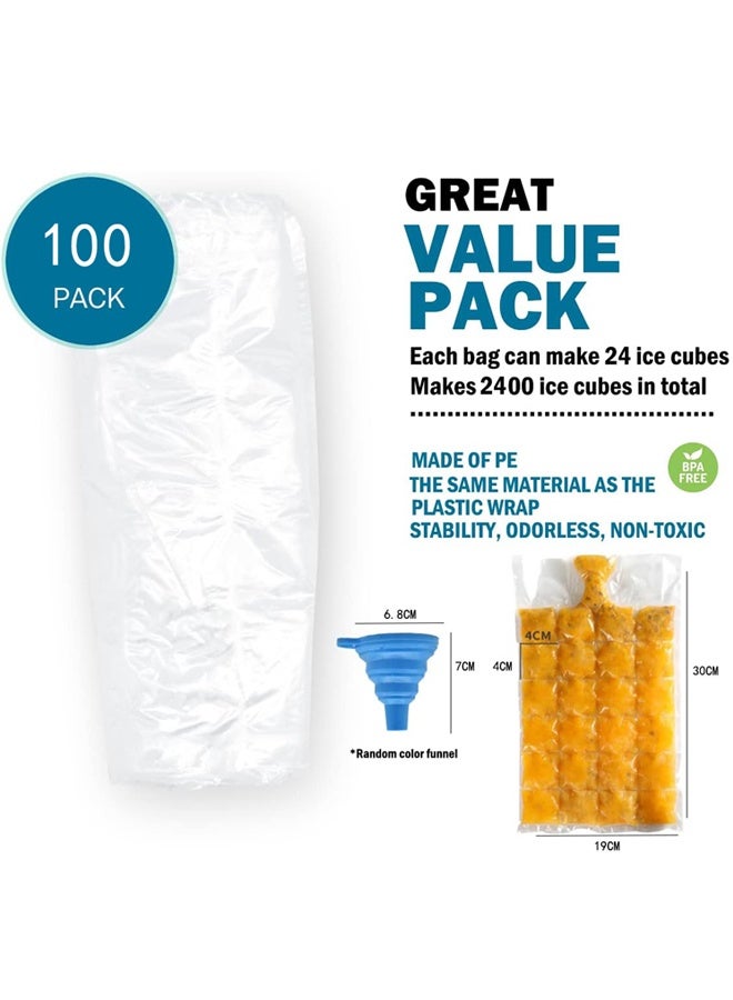 100 Bags Disposable Ice Cube Bags,Stackable Easy Release Ice Cube Mold Trays,Self-Seal Freezing Maker,Transparent with 1 funnels - Image 2