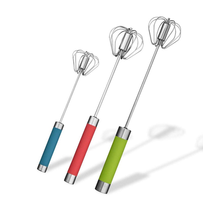 Stainless Steel Semiautomatic Egg Whisk  3PCS Hand Push Rotary Whisk Blender 3 Colors