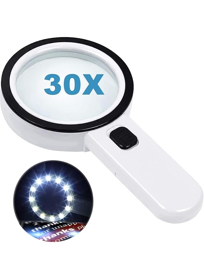 erorex Magnifying Glass With 12 Led Lights 30X Double Glass Lens Handheld Illuminated Magnifier Reading Magnifying Glass With For Seniors Read Coins Stamps Map Inspection Macular Degeneration - Image 1