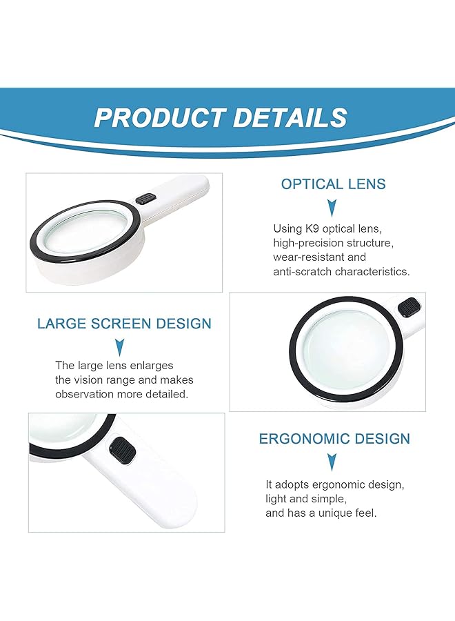 erorex Magnifying Glass With 12 Led Lights 30X Double Glass Lens Handheld Illuminated Magnifier Reading Magnifying Glass With For Seniors Read Coins Stamps Map Inspection Macular Degeneration - Image 5